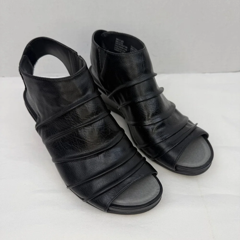 Croft & Barrow Animation Black Wedge Sandals Ortholite Pleated Womens 10 Med